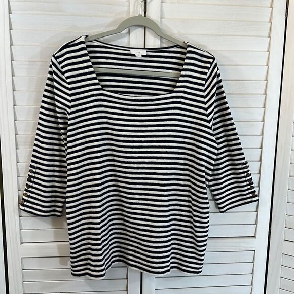J Jill Top Size Large Cotton Nautical Striped Blue White - Picture 2 of 15
